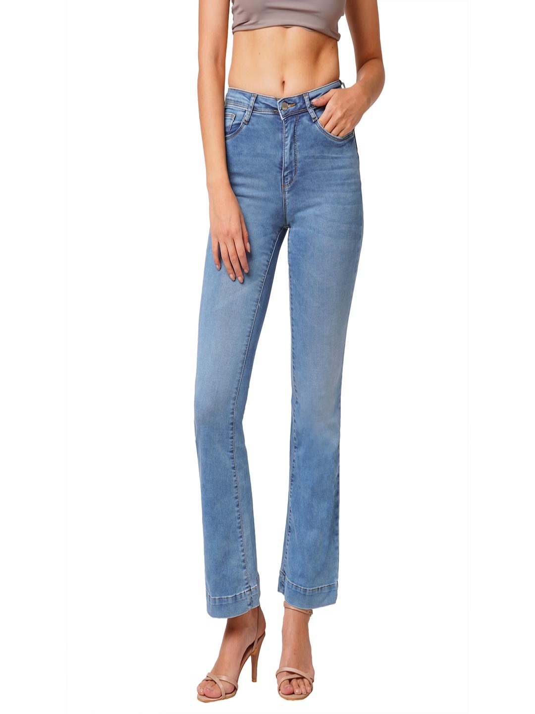 

Kraus Jeans Women Flared High-Rise Light Fade Jeans, Blue