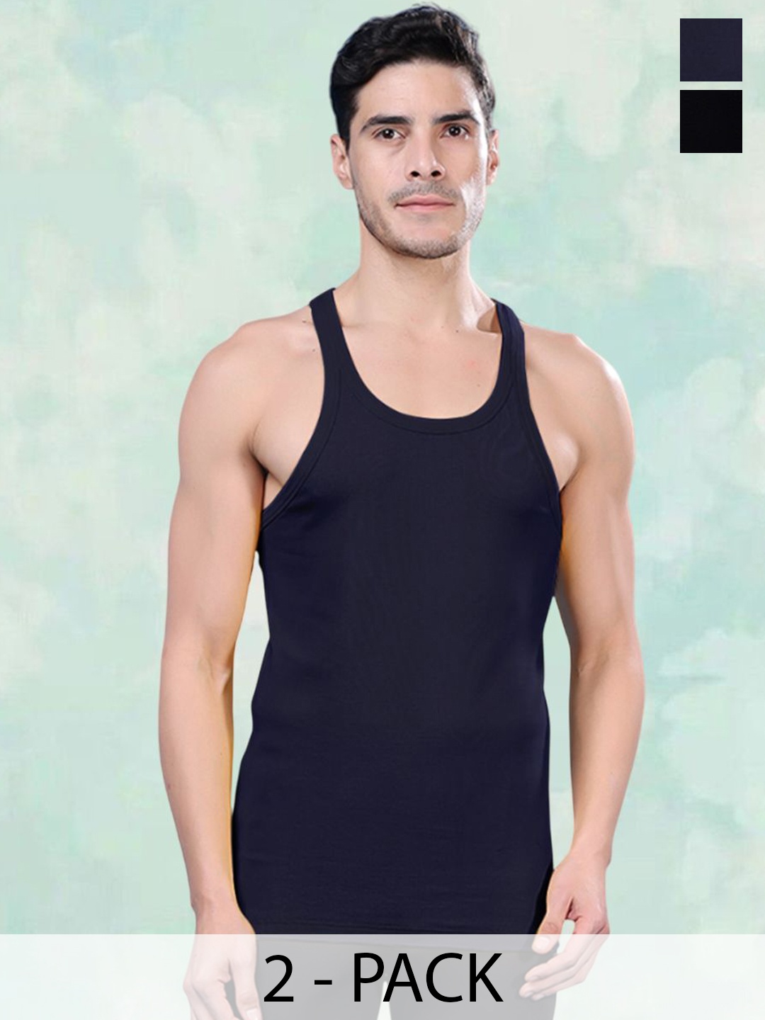 

FBAR Men Pack Of 2 Scoop Neck Gym Vest, Black