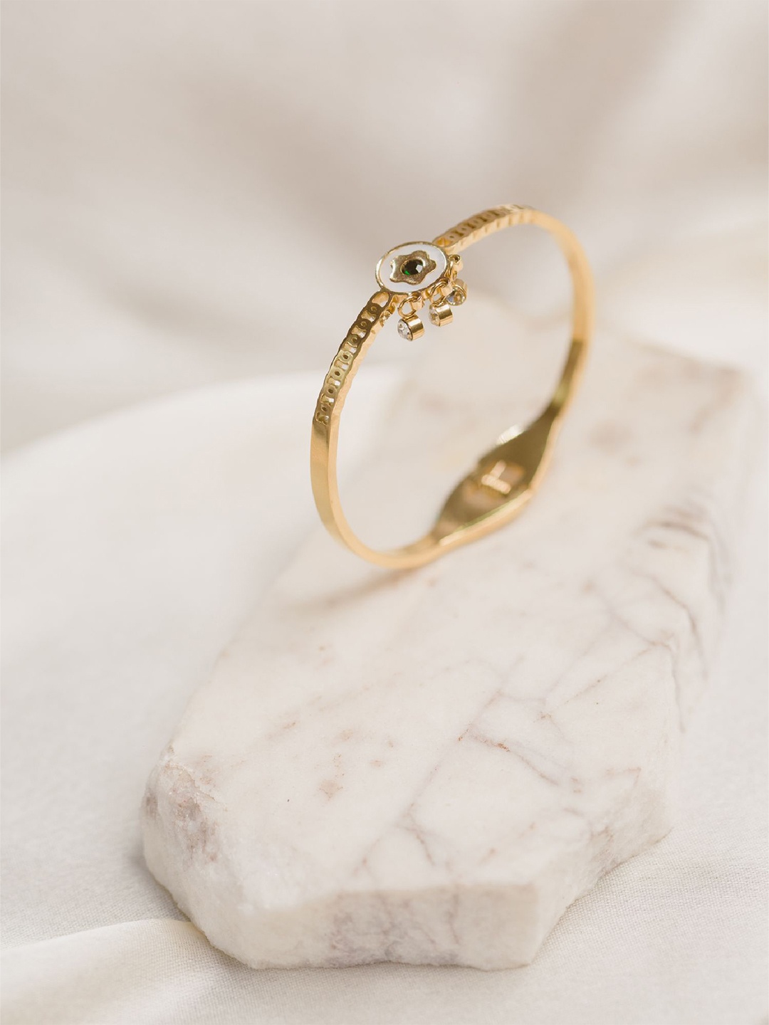 

ARTKLIM Gold-Plated Artificial Stones Studded Bangle-Style Bracelet