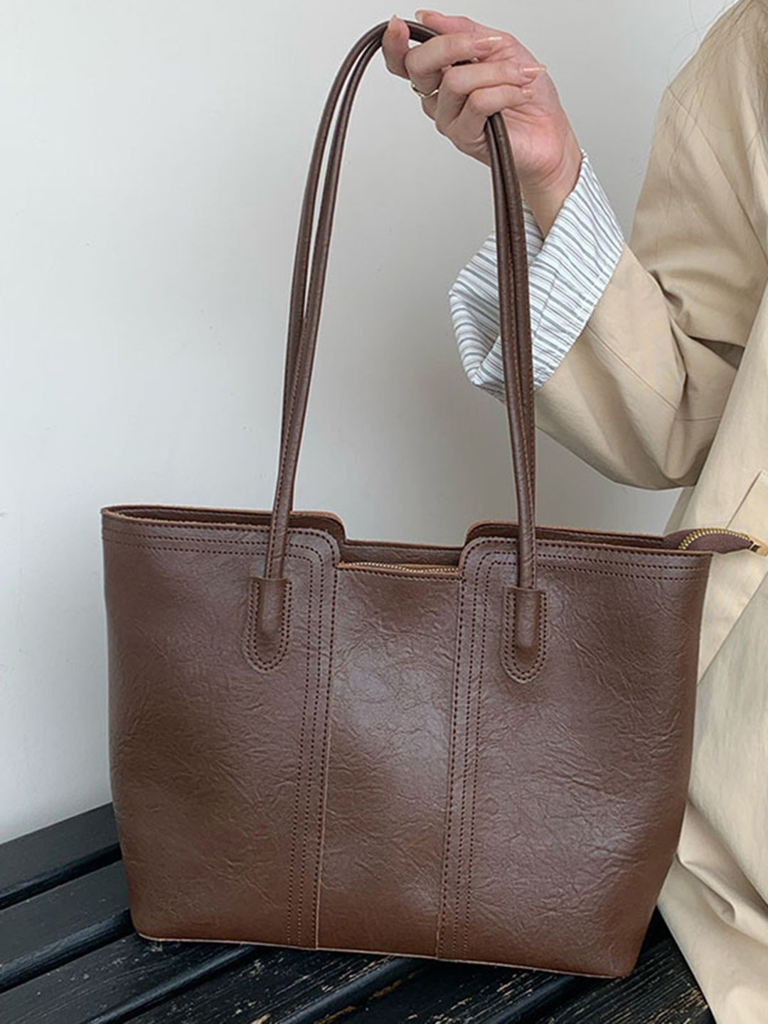 

StyleCast PU Bucket Tote Bag with Bow Detail, Brown