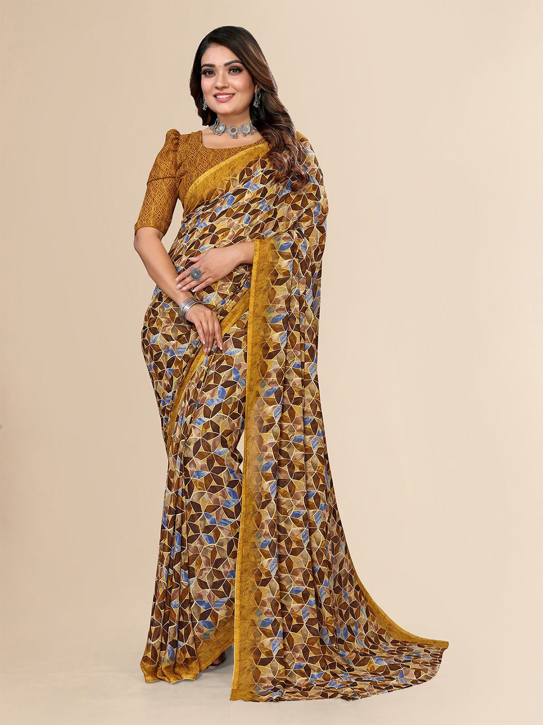 

Moda Rapido Printed Saree, Yellow