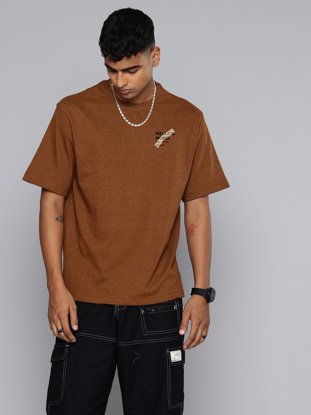 

R.Code by The Roadster Life Co. Men Applique T-shirt, Mustard