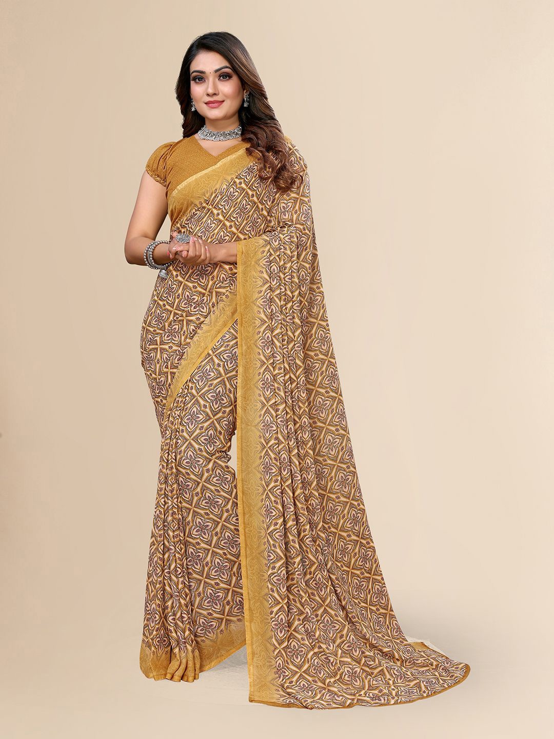 

Moda Rapido Ethnic Motifs Printed Saree, Yellow