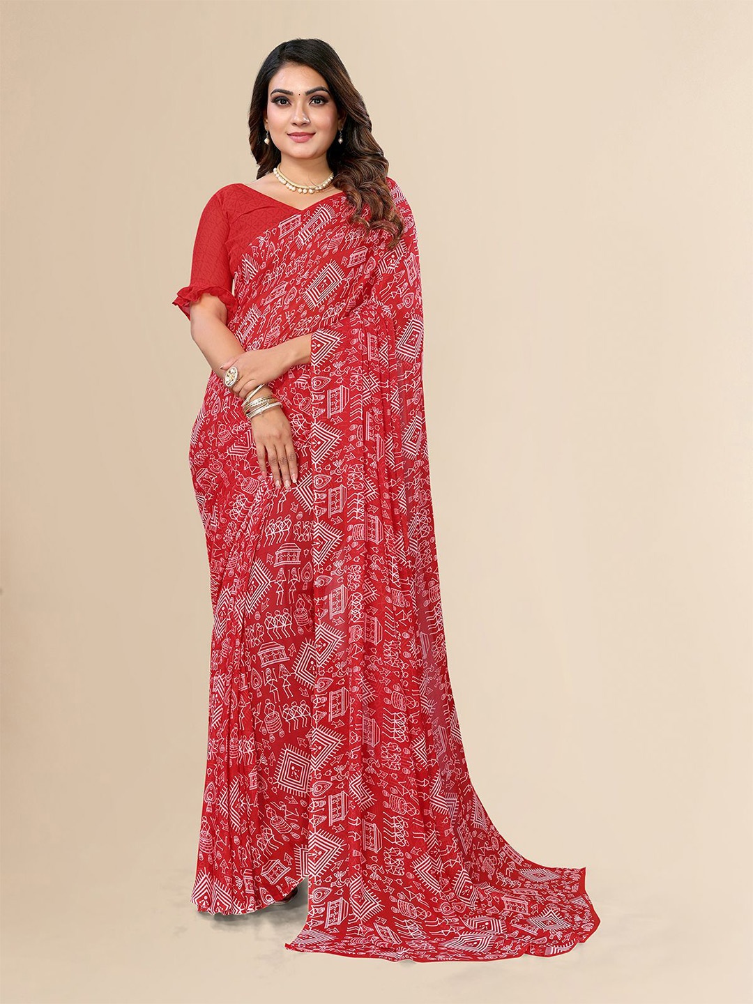 

Moda Rapido Ethnic Motifs Printed Saree, Red