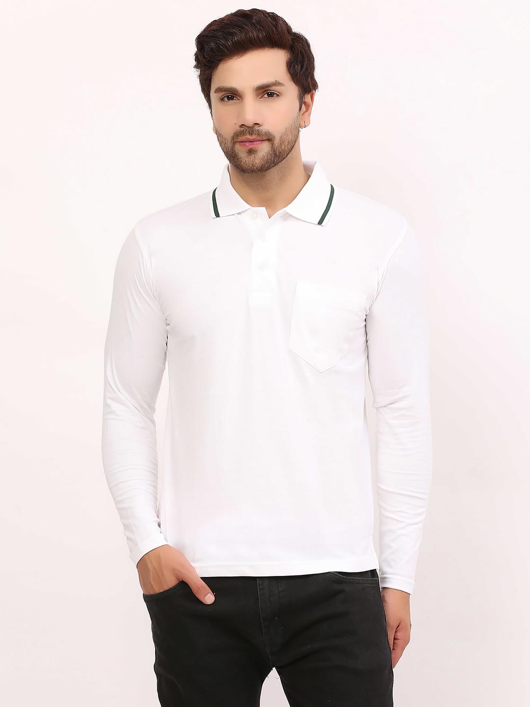 

ALARM Men Solid Polo Collar Cotton Slim Fit T-shirt, White