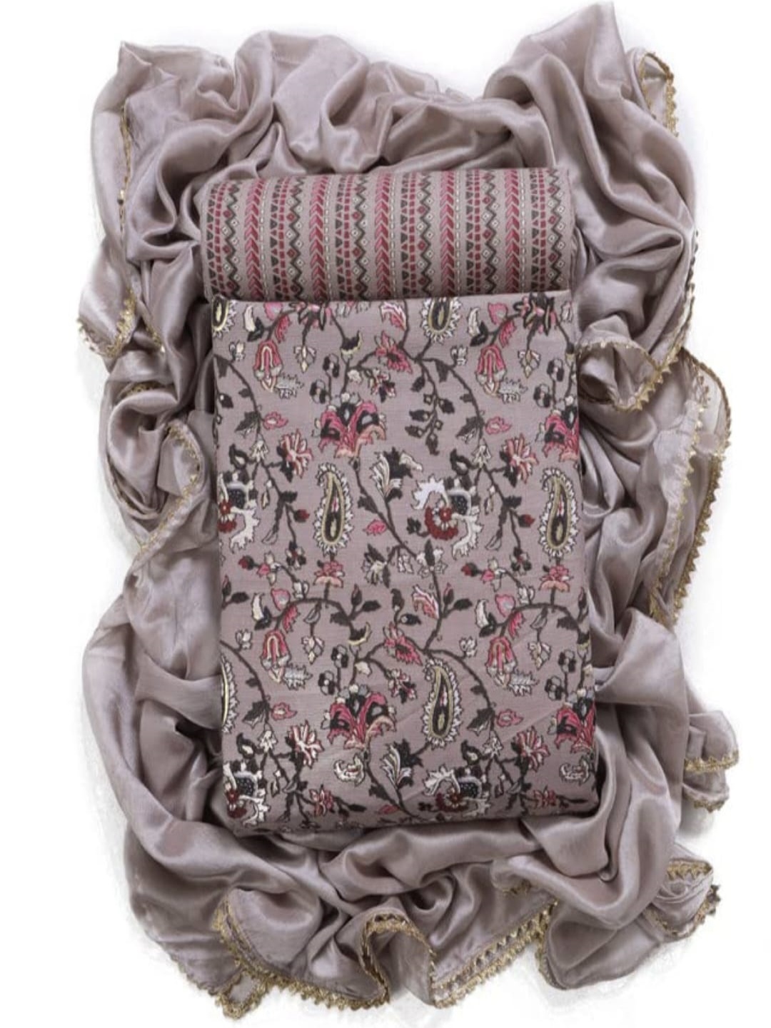 

SWARNGANGA TEX Floral Printed Unstitched Dress Material, Pink