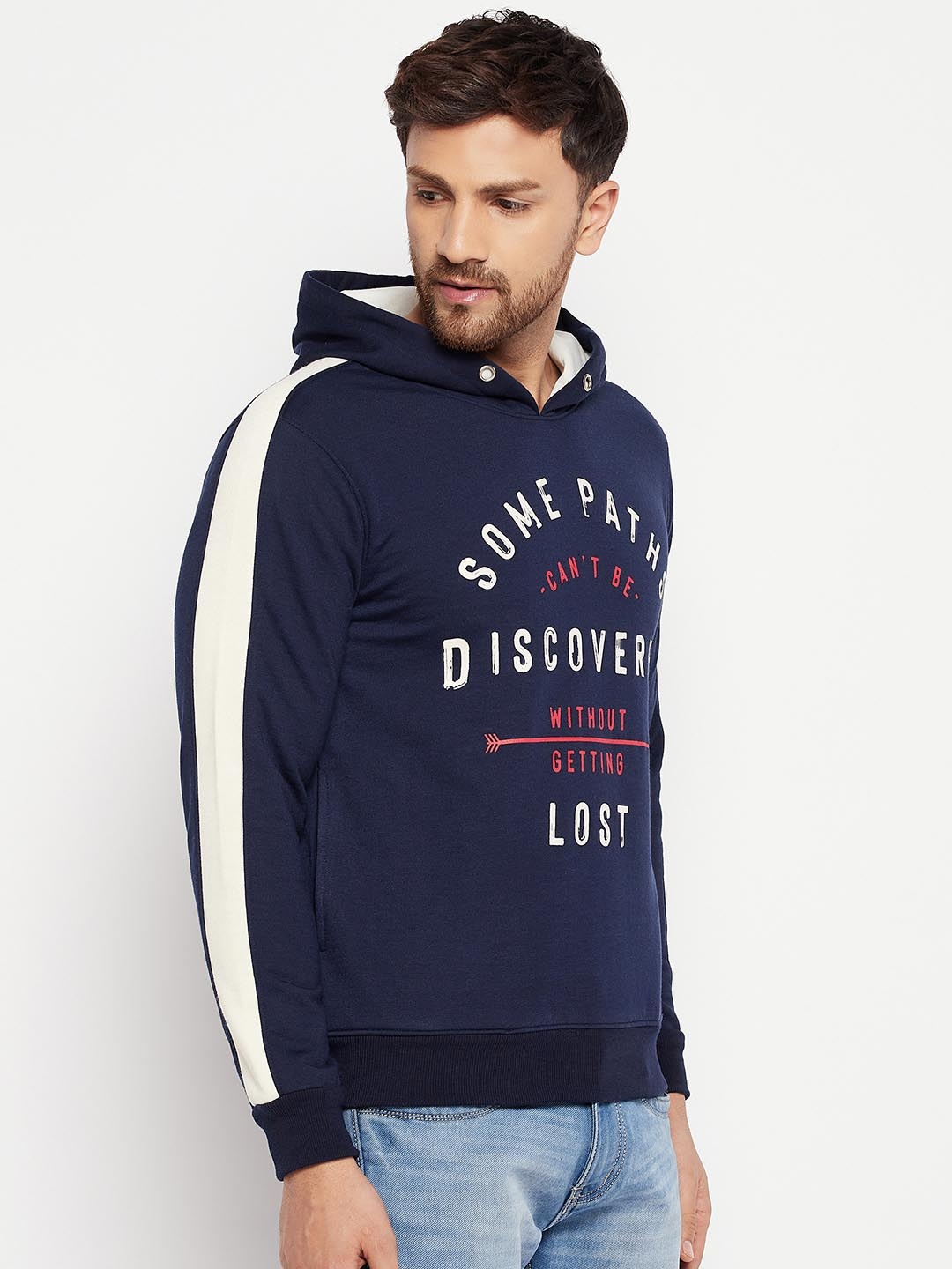 

LYCOS Men Typography Printed Hooded Pullover Sweatshirt, Navy blue