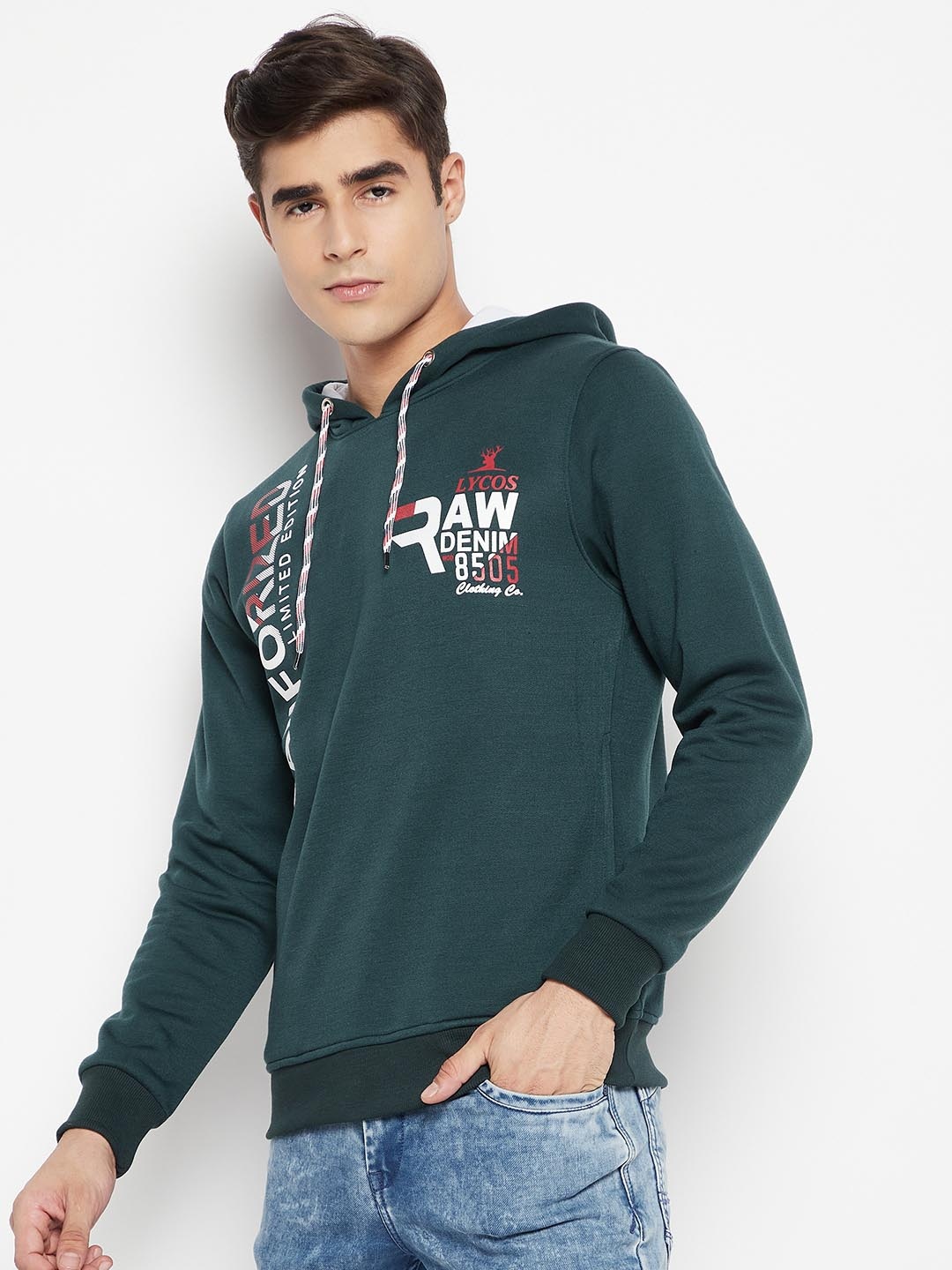 

LYCOS Men Printed Hooded Pullover Sweatshirt, Green