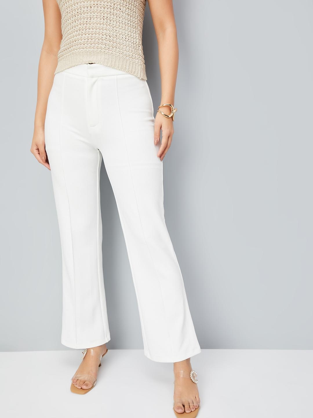 

max Women Regular Fit Bootcut Trousers, White