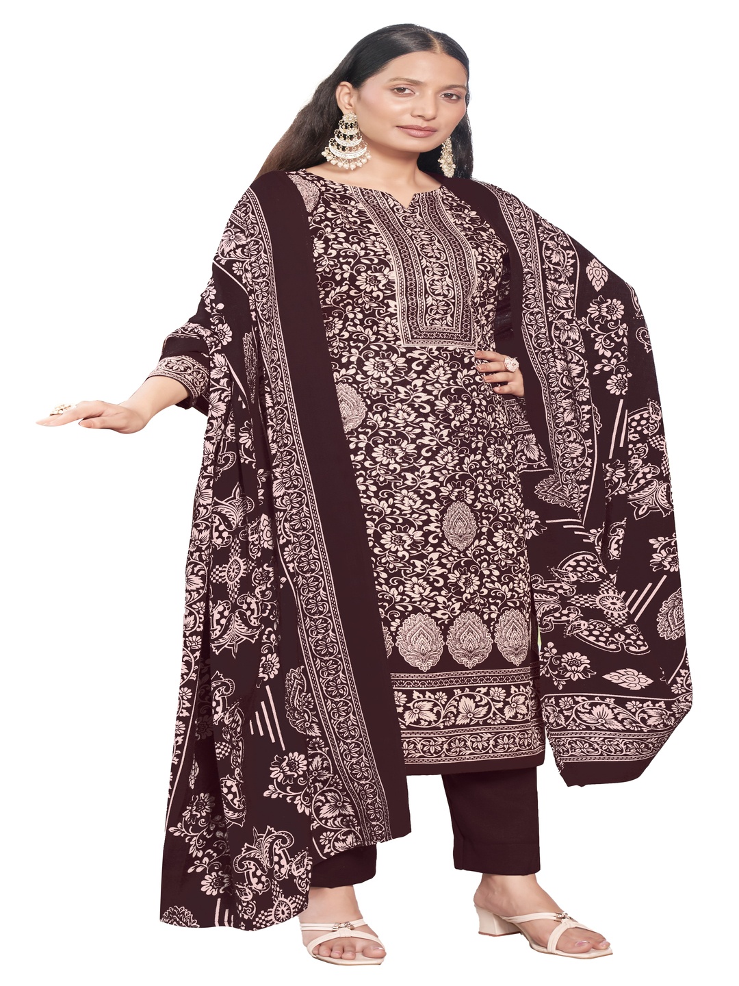 

DRAVINAM Trends Ethnic Motifs Printed Unstitched Dress Material, Maroon