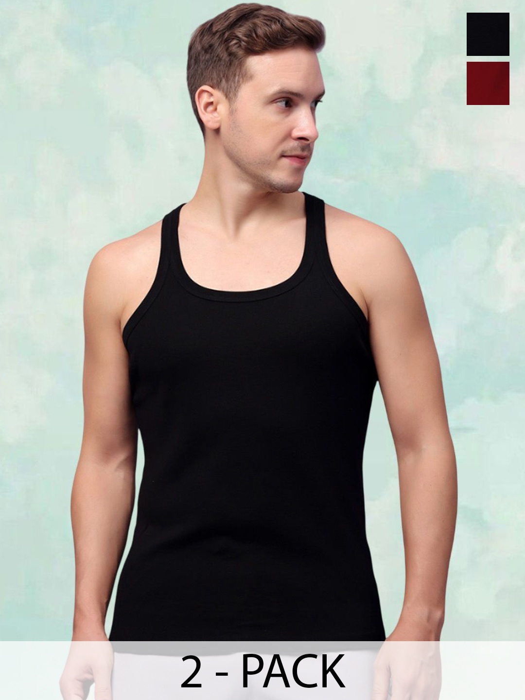 

FBAR Pack Of 2 Round Neck Gym Vest FBCA-01-14, Black
