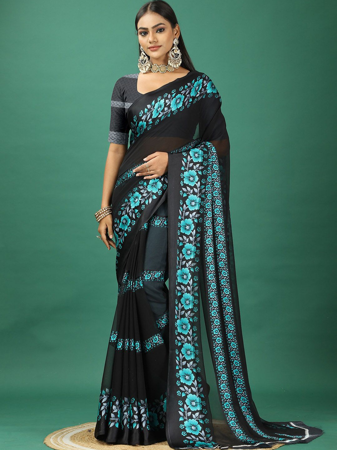 

A.V.M. SILK MILLS Floral Pure Georgette Saree, Red