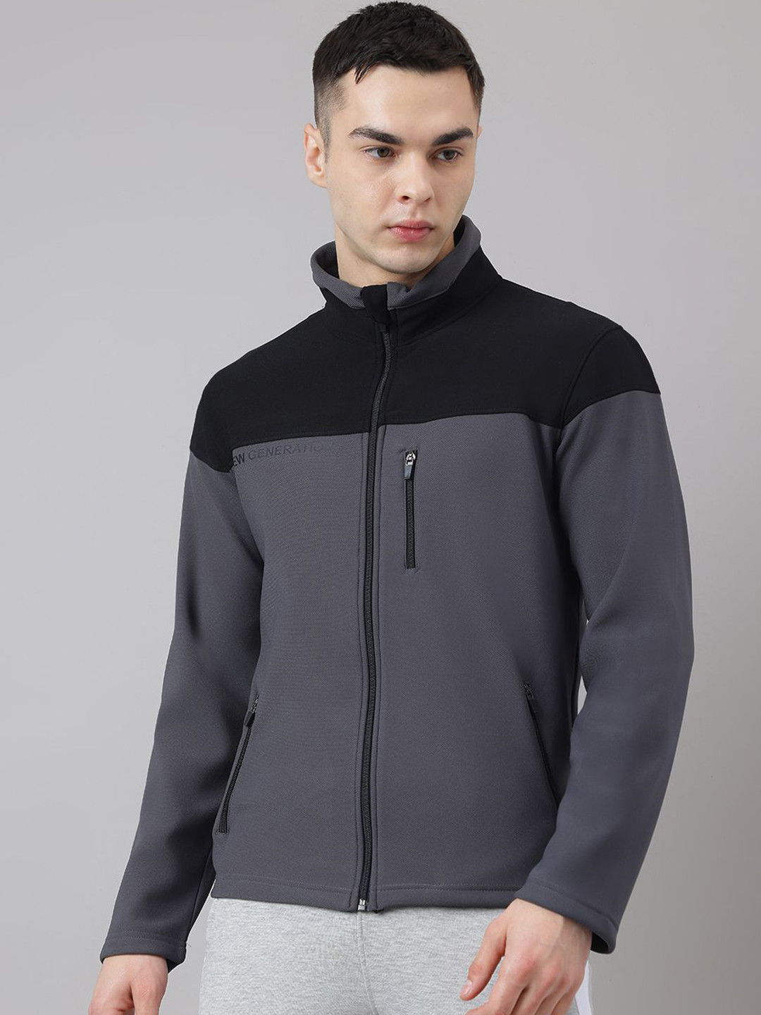 

Richlook Men Colourblocked Mock Collar Sweatshirt, Grey