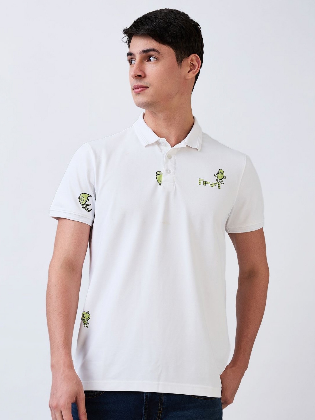 

SPYKAR Men Graphic Printed Polo Collar Cotton T-shirt, White
