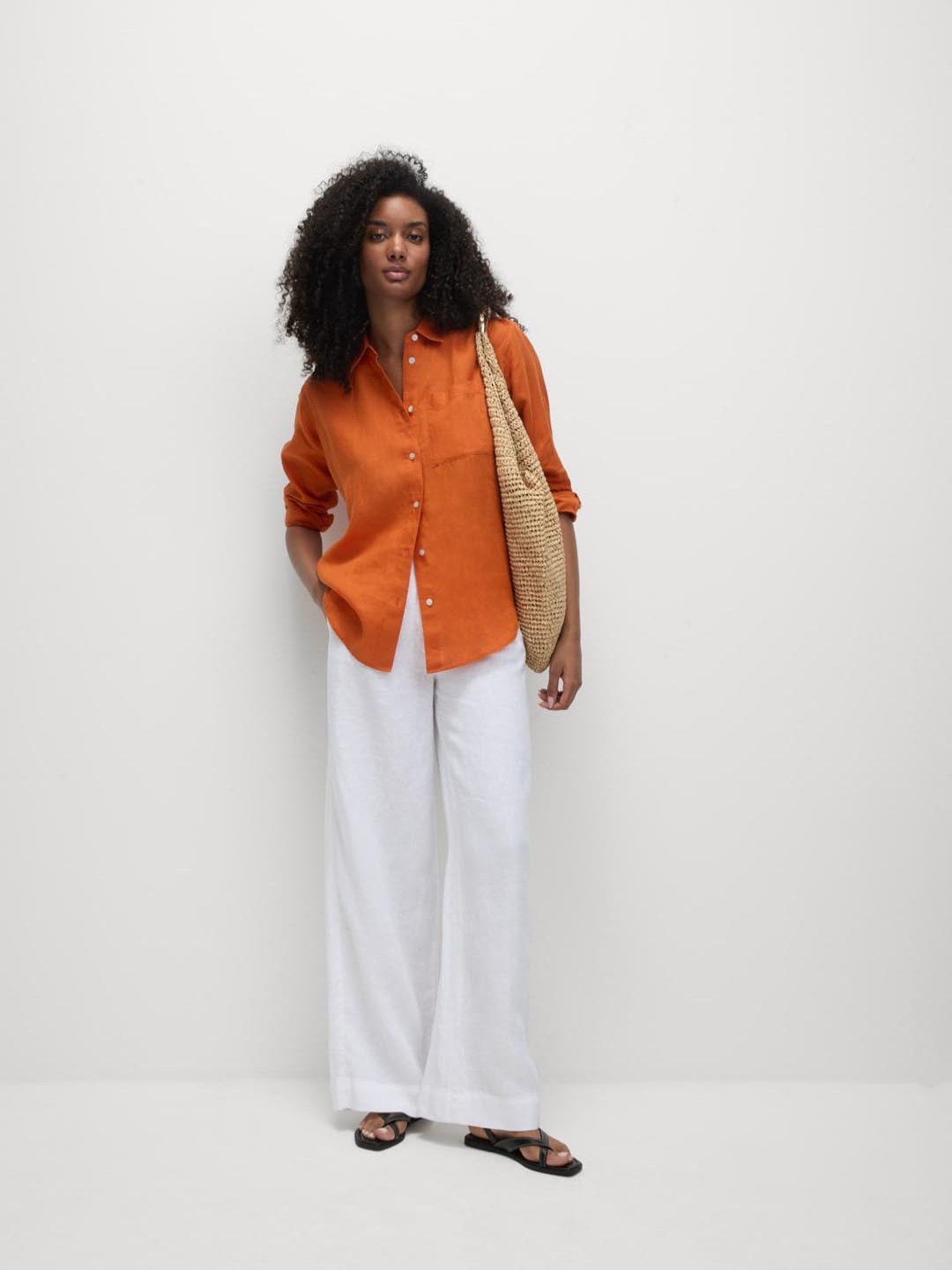 

Marks & Spencer Women Spread Collar Solid Linen Casual Shirt, Orange