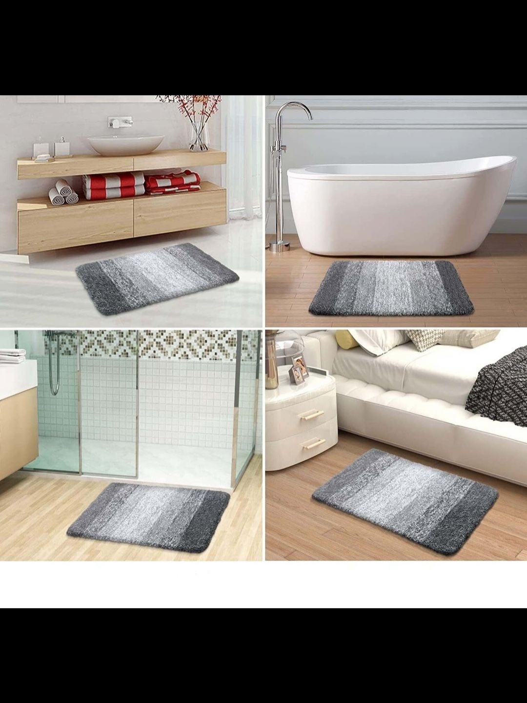 

MAA HOME CONCEPT 2-Pcs Grey & White Striped 1500 GSM Anti Skid Bath Rugs