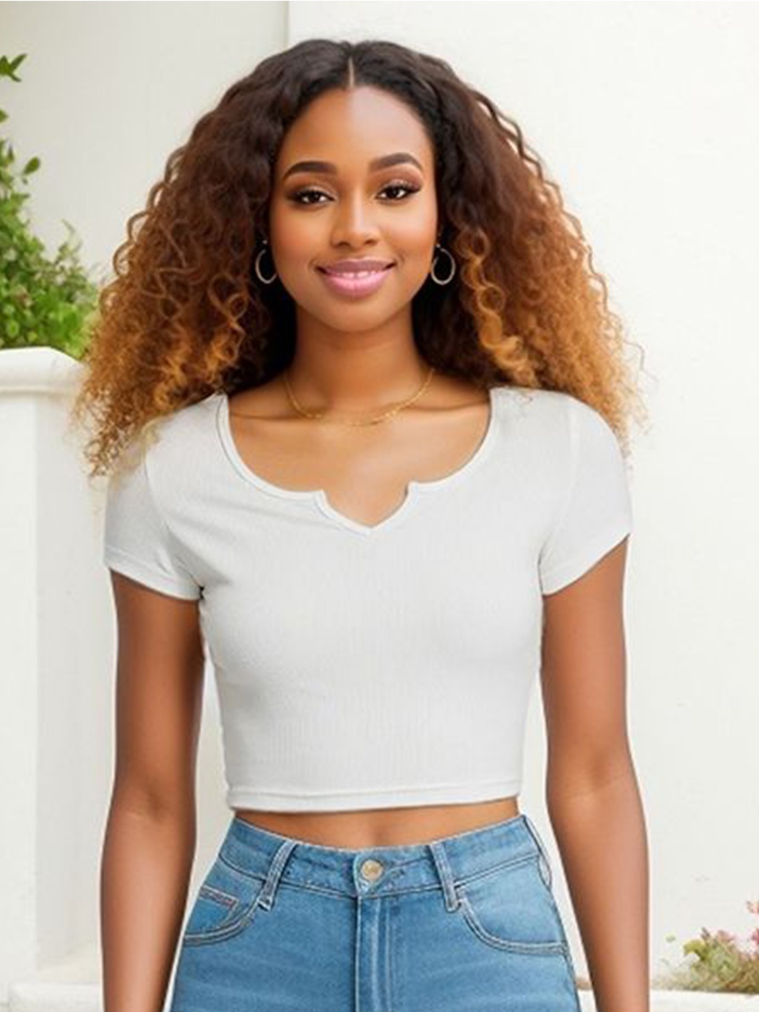 

StyleCast x Revolte Women Round Neck Fitted Crop Top, White