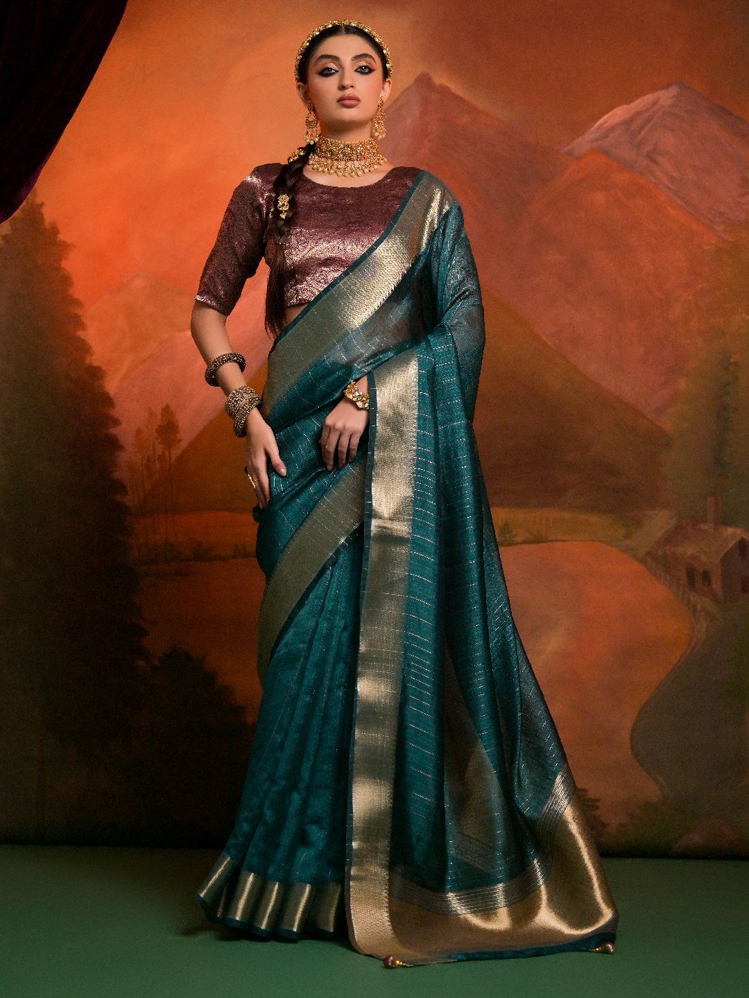 

Mitera Woven Design Zari Saree, Teal