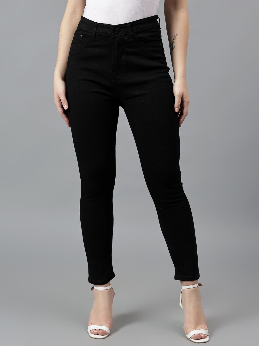 

POMPOUS Women Jean Slim Fit High-Rise Stretchable Jeans, Black