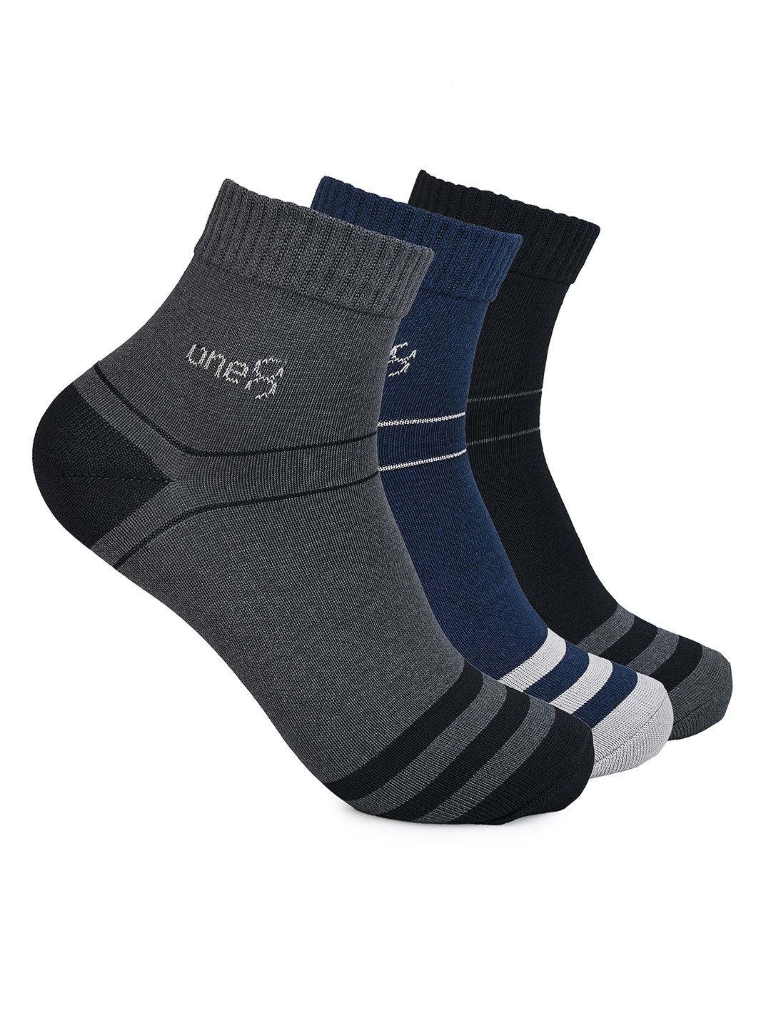 

One8 Men Pack Of 3 Patterned Rapid-Dry Ankle Length Socks, Black
