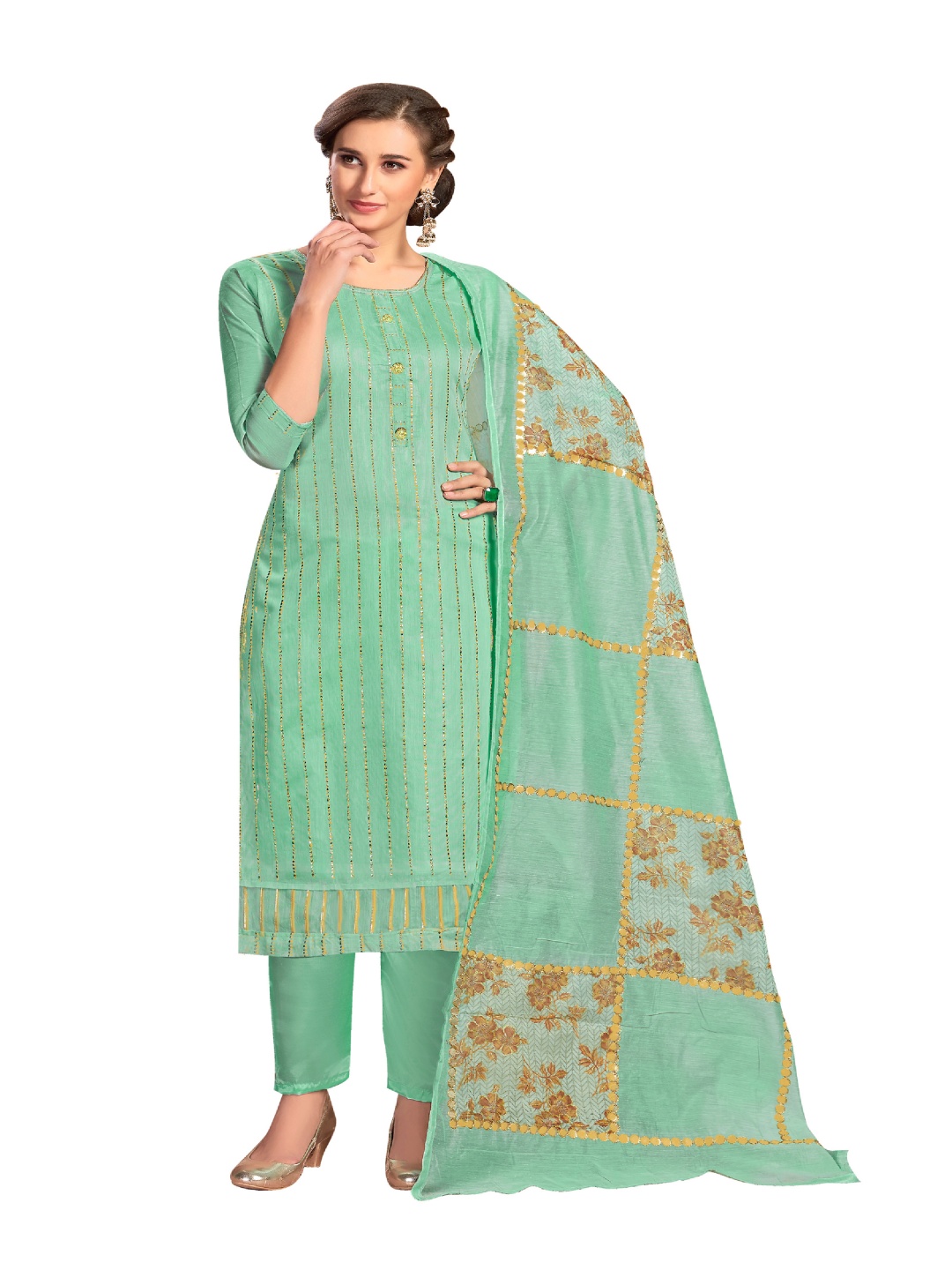 

HERE&NOW Embellished Unstitched Dress Material, Sea green