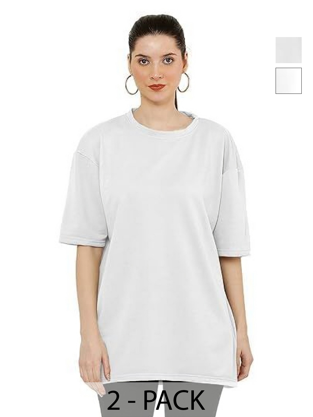 

NOTWILD Women Pack Of 2 Solid Round Neck Cotton T-shirts, White