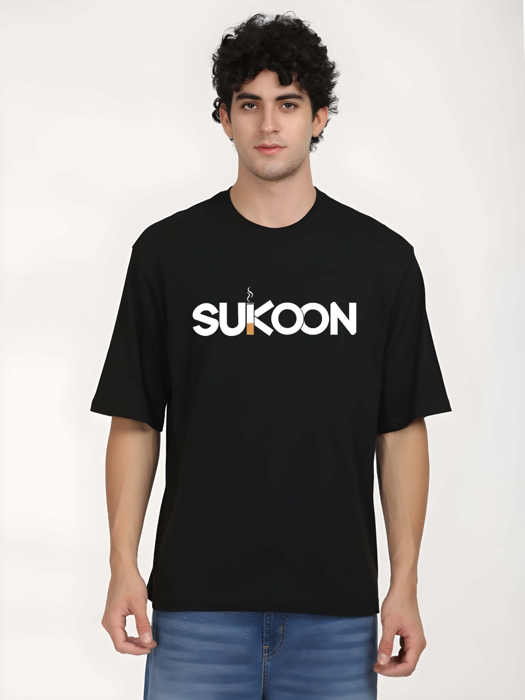 

Moda Rapido Men Typography Printed Round Neck Cotton Oversized T-shirt, Black