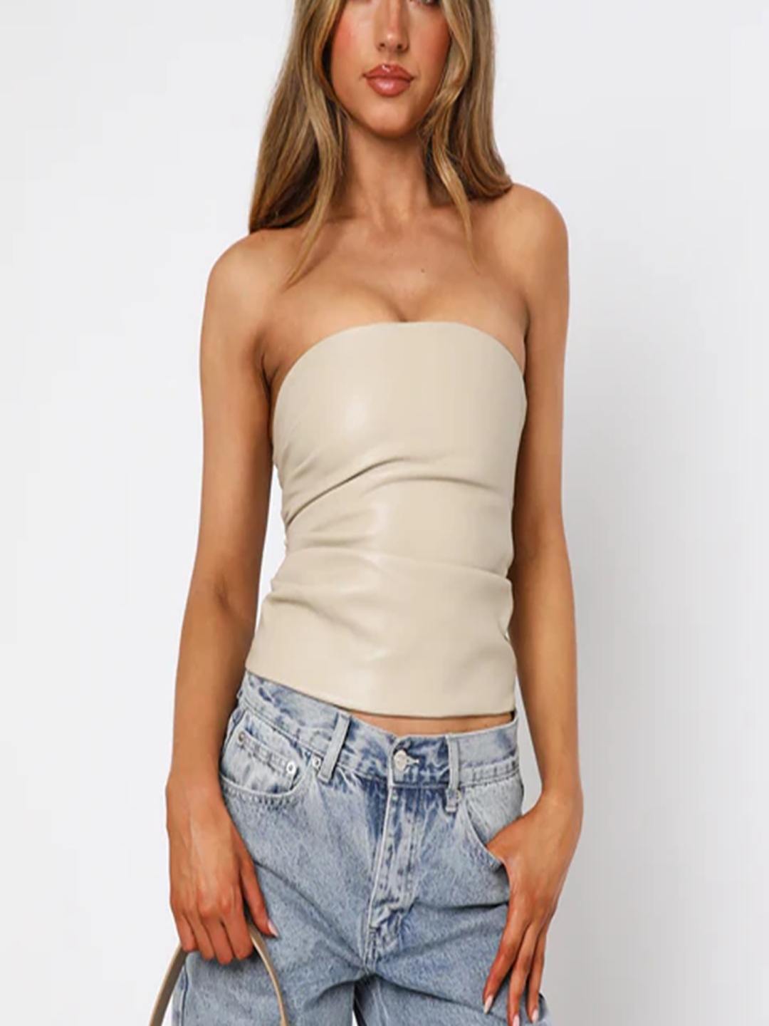 

StyleCast x Revolte Solid Strapless Tube Crop Top, Beige