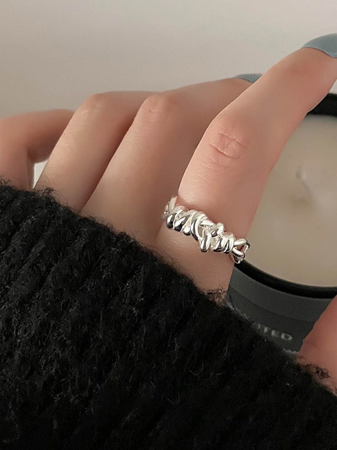 

StyleCast Silver-Toned Intricate Textured Adjustable Finger Ring
