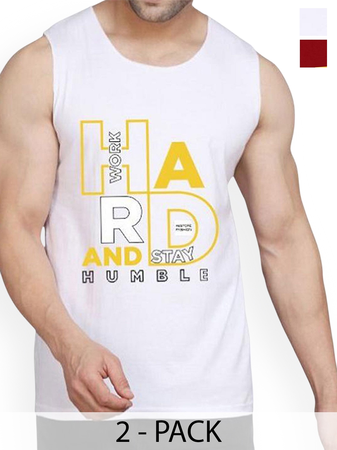 

WOOSTRO Pack Of 2 Printed Combed Cotton Gym Vest RS26 CMB (MORE MAROON) (HARD WHITE)
