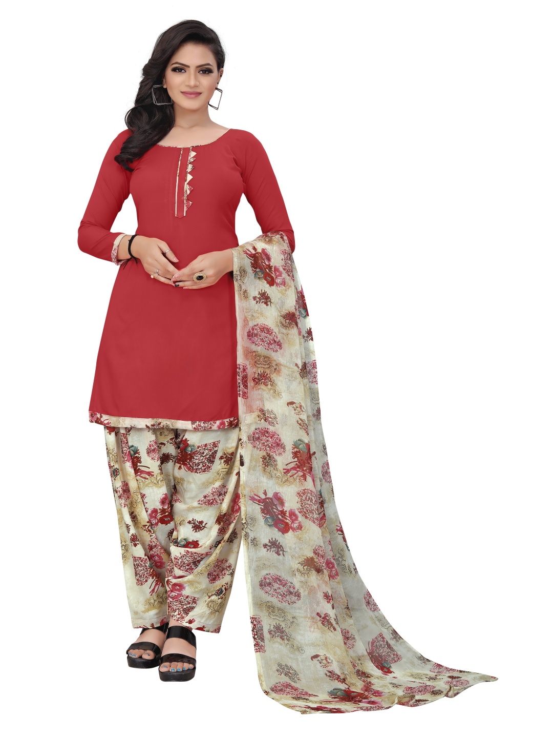 

HERE&NOW Embellished Unstitched Dress Material, Red