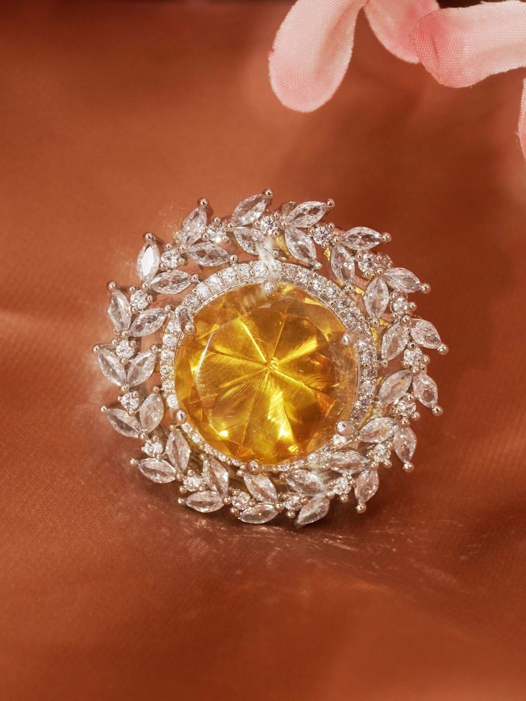 

Niscka Gold-Plated American Diamond Studded Finger Ring