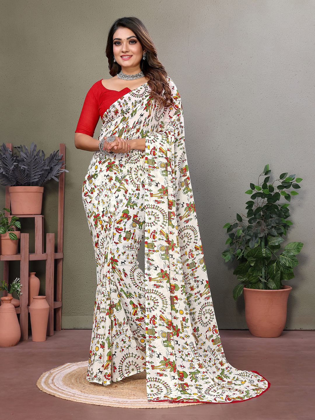 

Moda Rapido Ethnic Motifs Printed Saree, White
