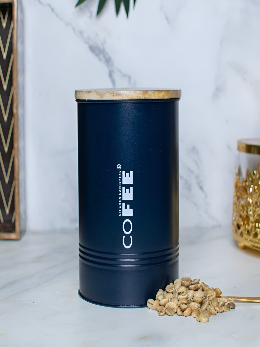 

Craftlayout Blue and White Printed Metal Airtight Canister Container 900 ml
