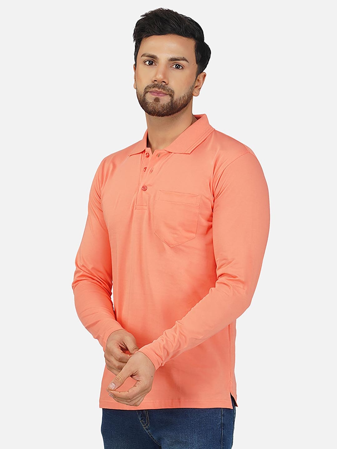 

ALARM Men Solid Polo Collar Cotton T-shirt, Peach