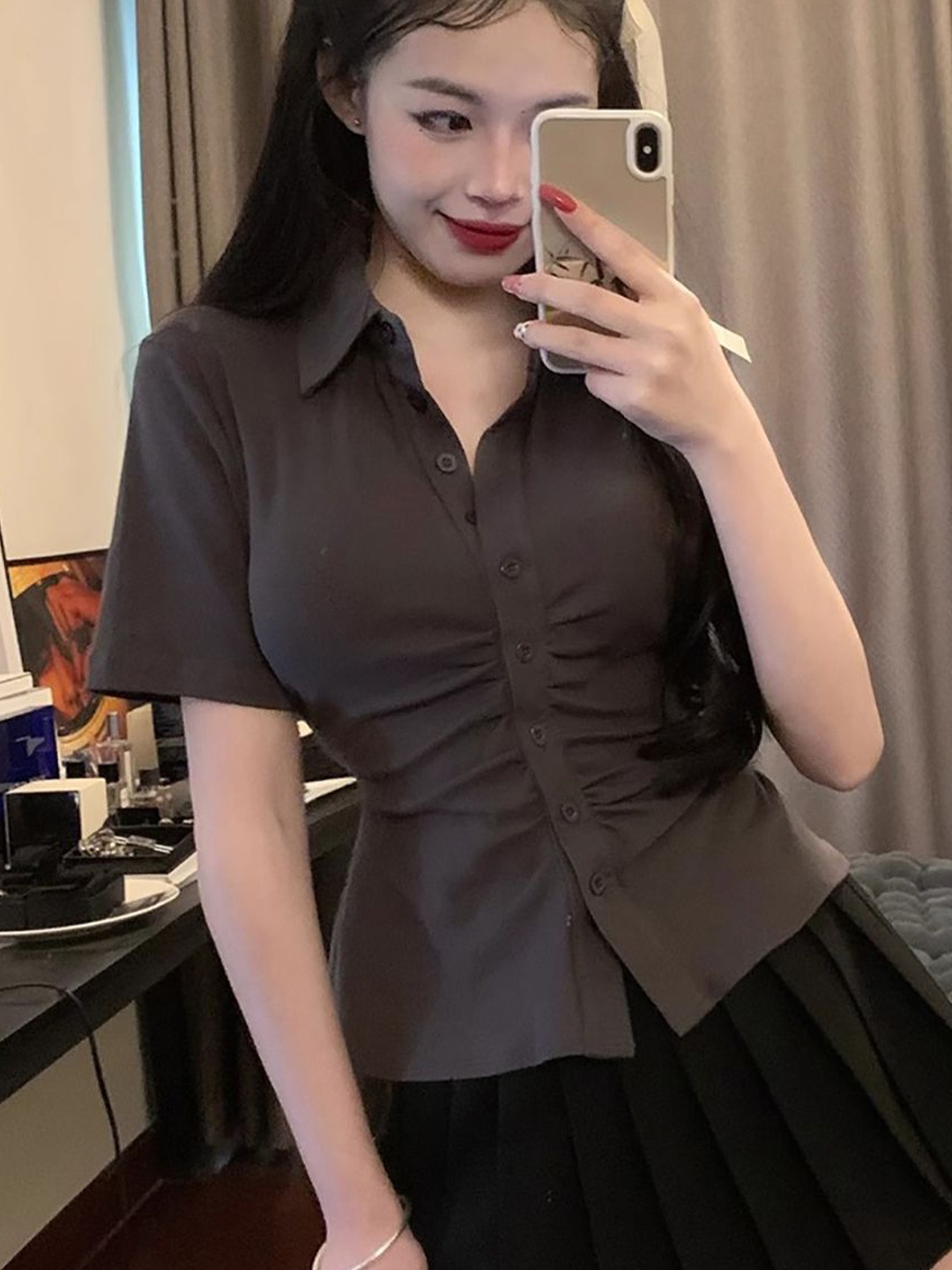 

StyleCast x Revolte Solid Shirt Style Top, Black
