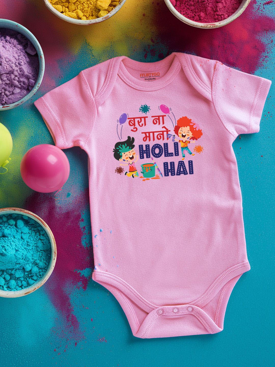 

FFLIRTYGO Infants Holi Printed Cotton Bodysuit, Pink