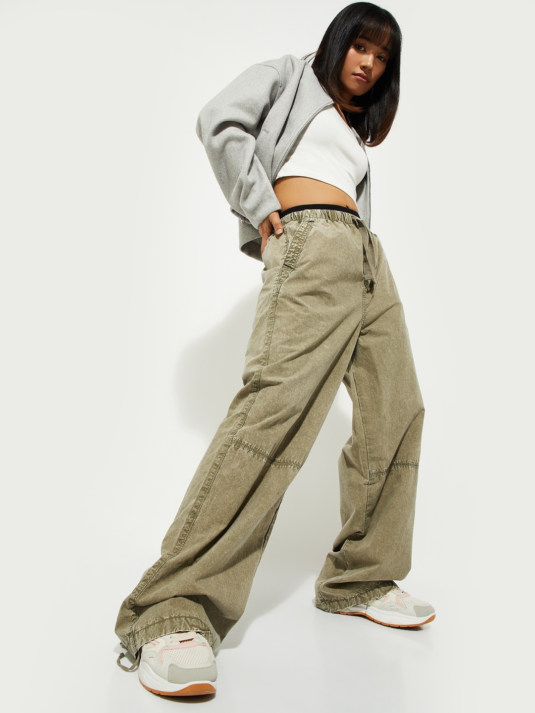 

max Women Wide Leg Trousers, Grey