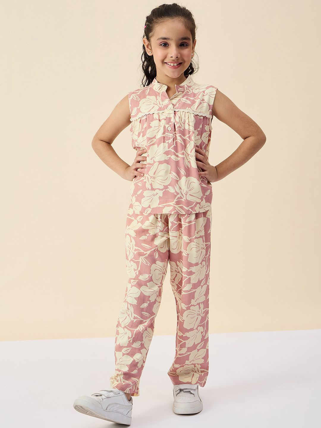 

Stylo Bug Girls Printed Sleeveless Top with Trouser, Peach