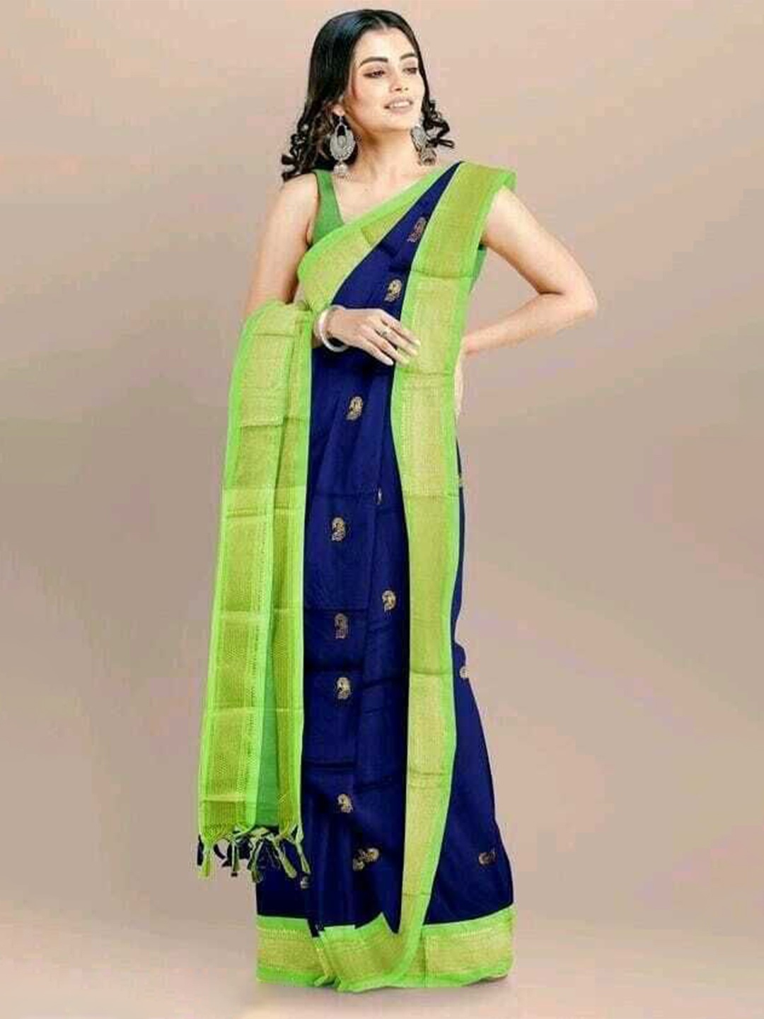 

bansari textiles Woven Design Zari Paithani Saree, Blue