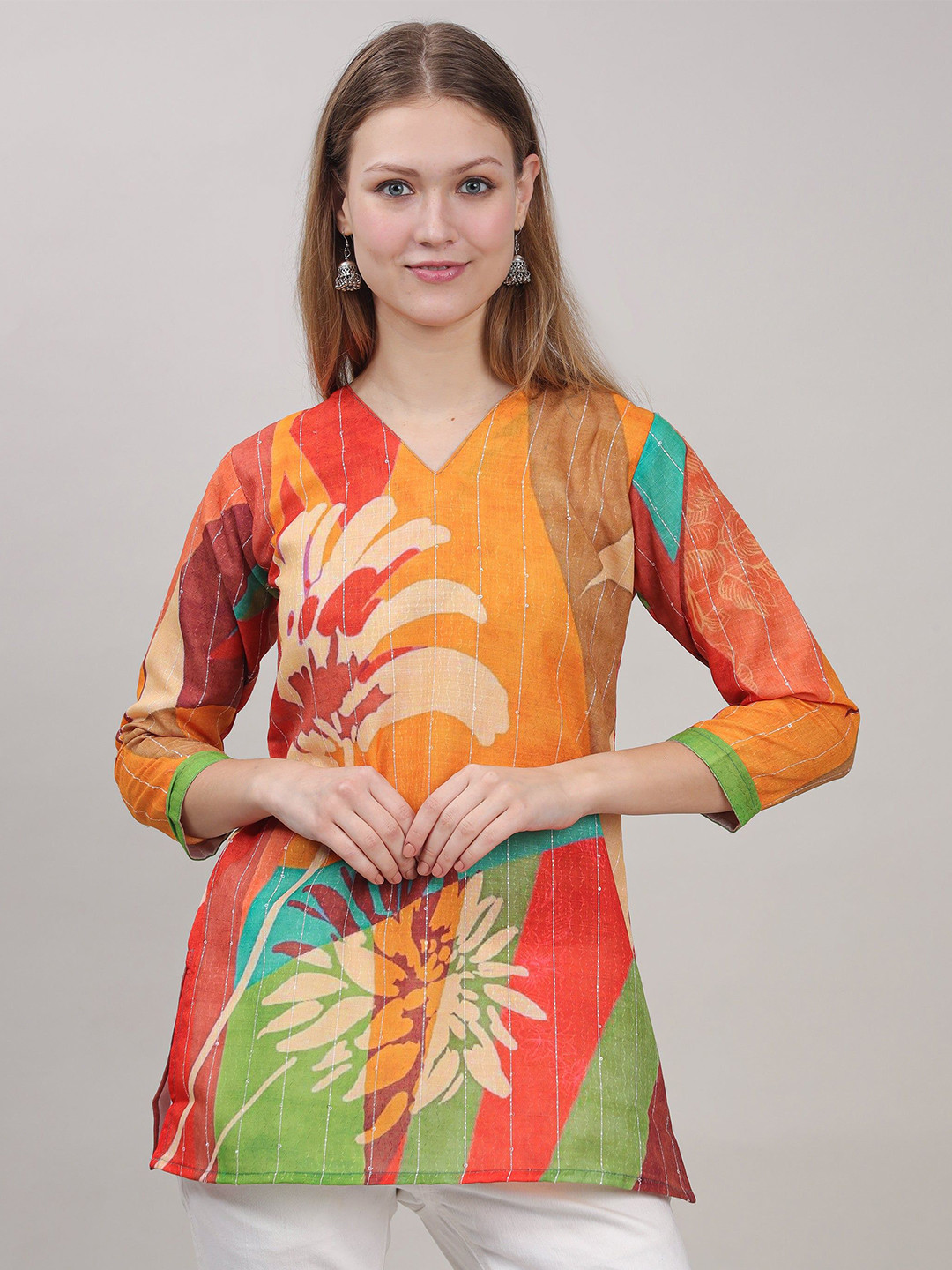 

STUNICS Women Printed Comfortable Tunic, Yellow