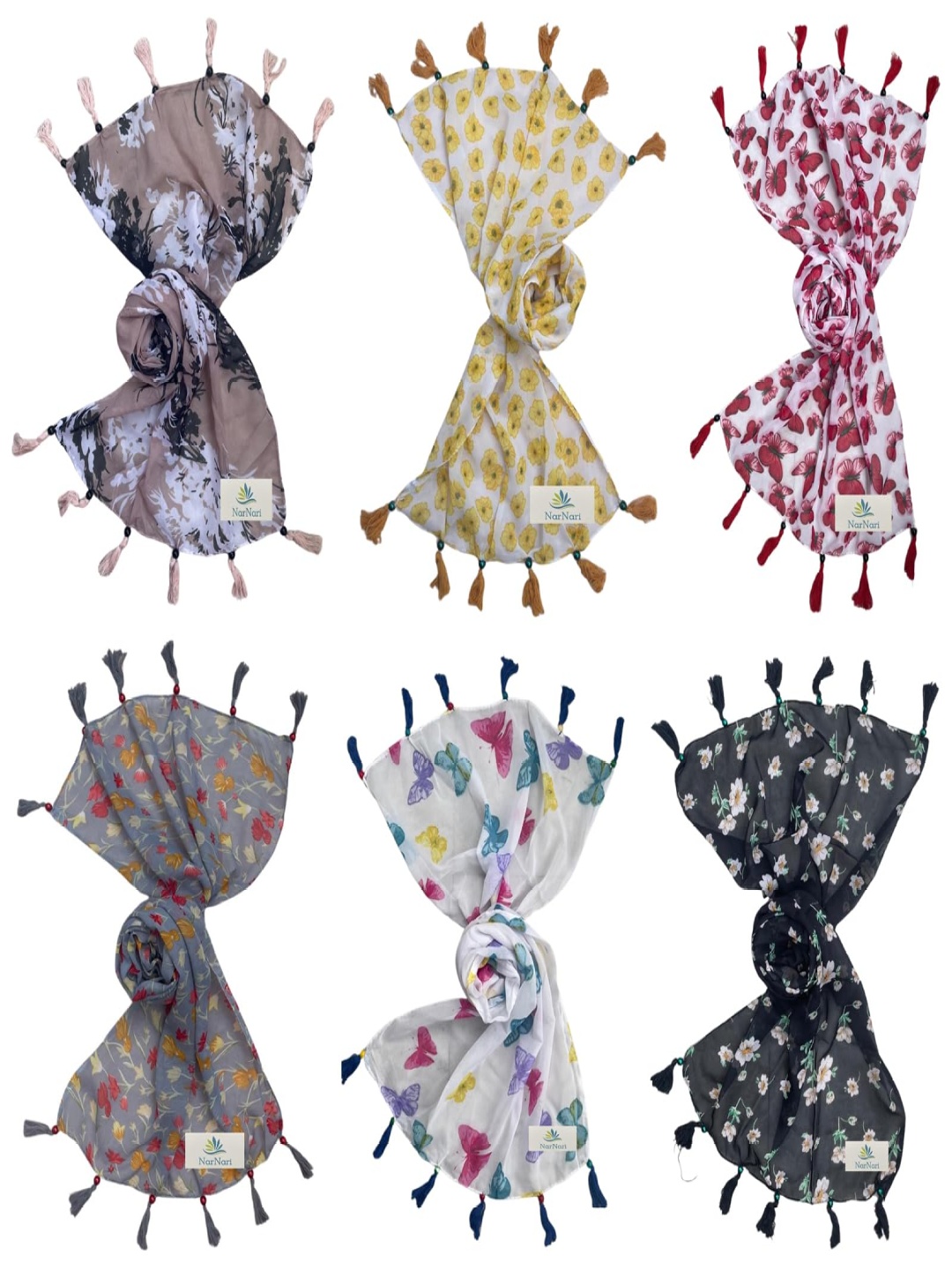 

NarNari Women Printed Scarf, White