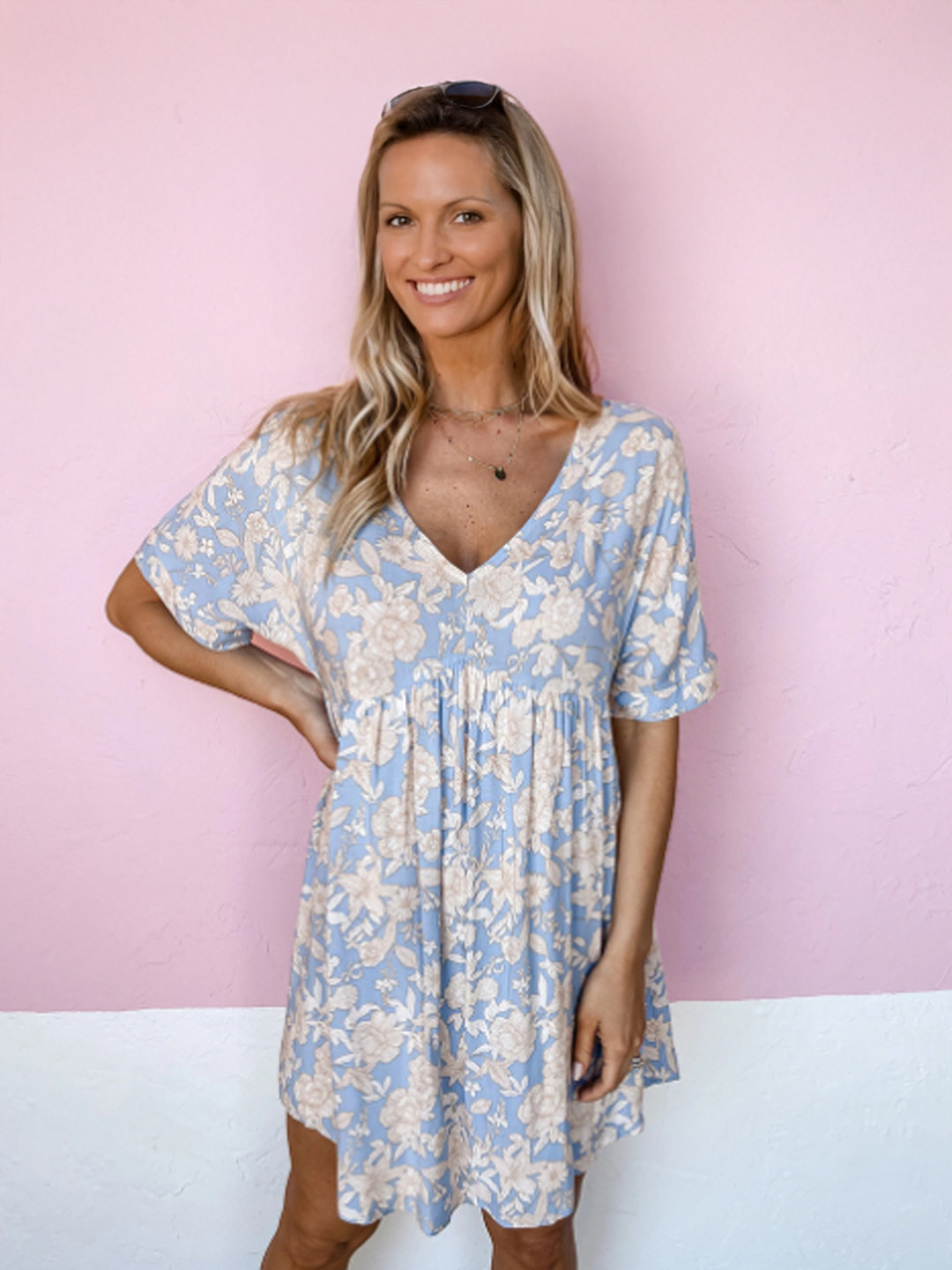

StyleCast Floral Print Empire Dress, Blue