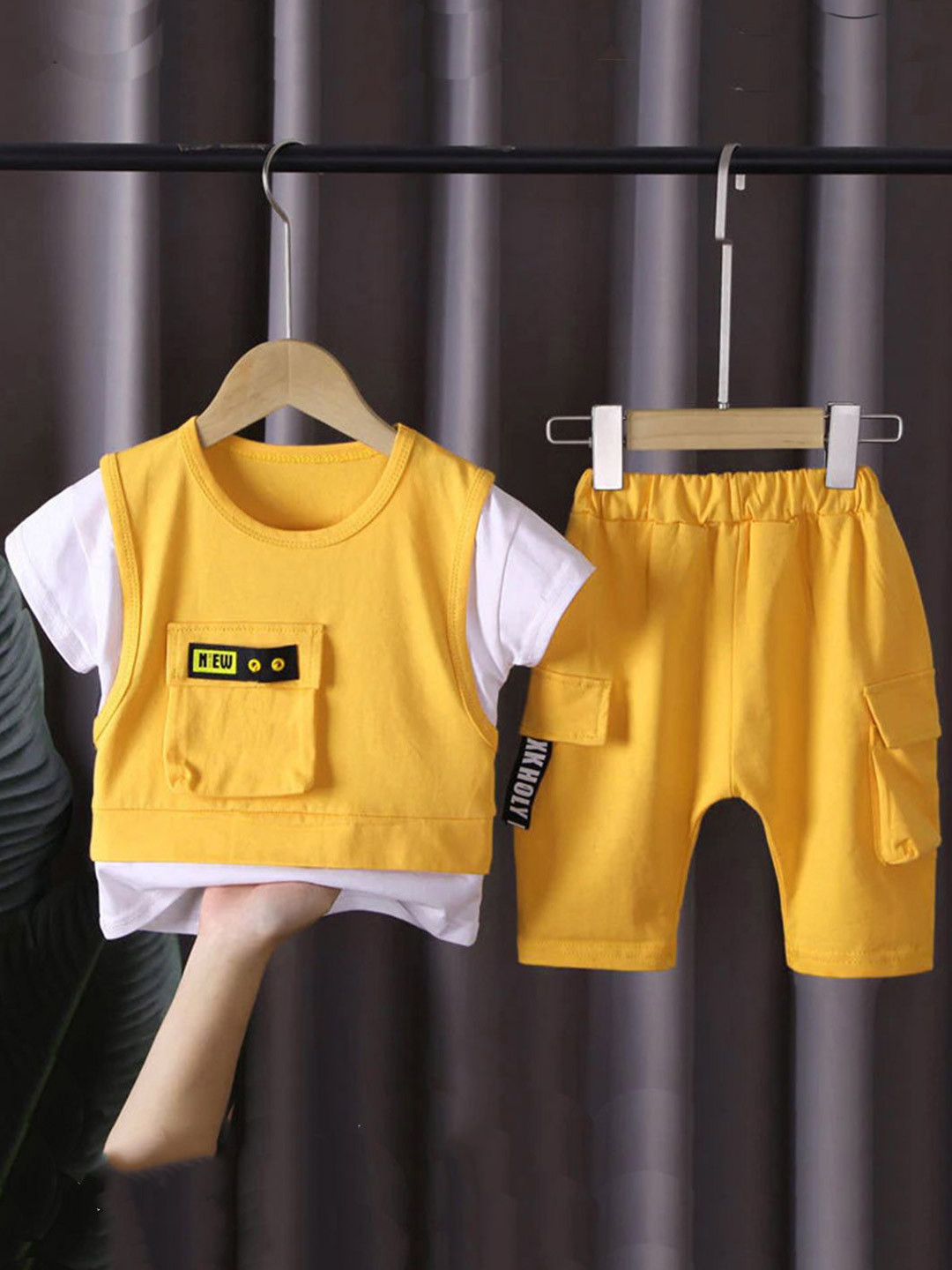 

Bold N Elegant Boys Round Neck Pure Cotton T-Shirt With Shorts, Yellow