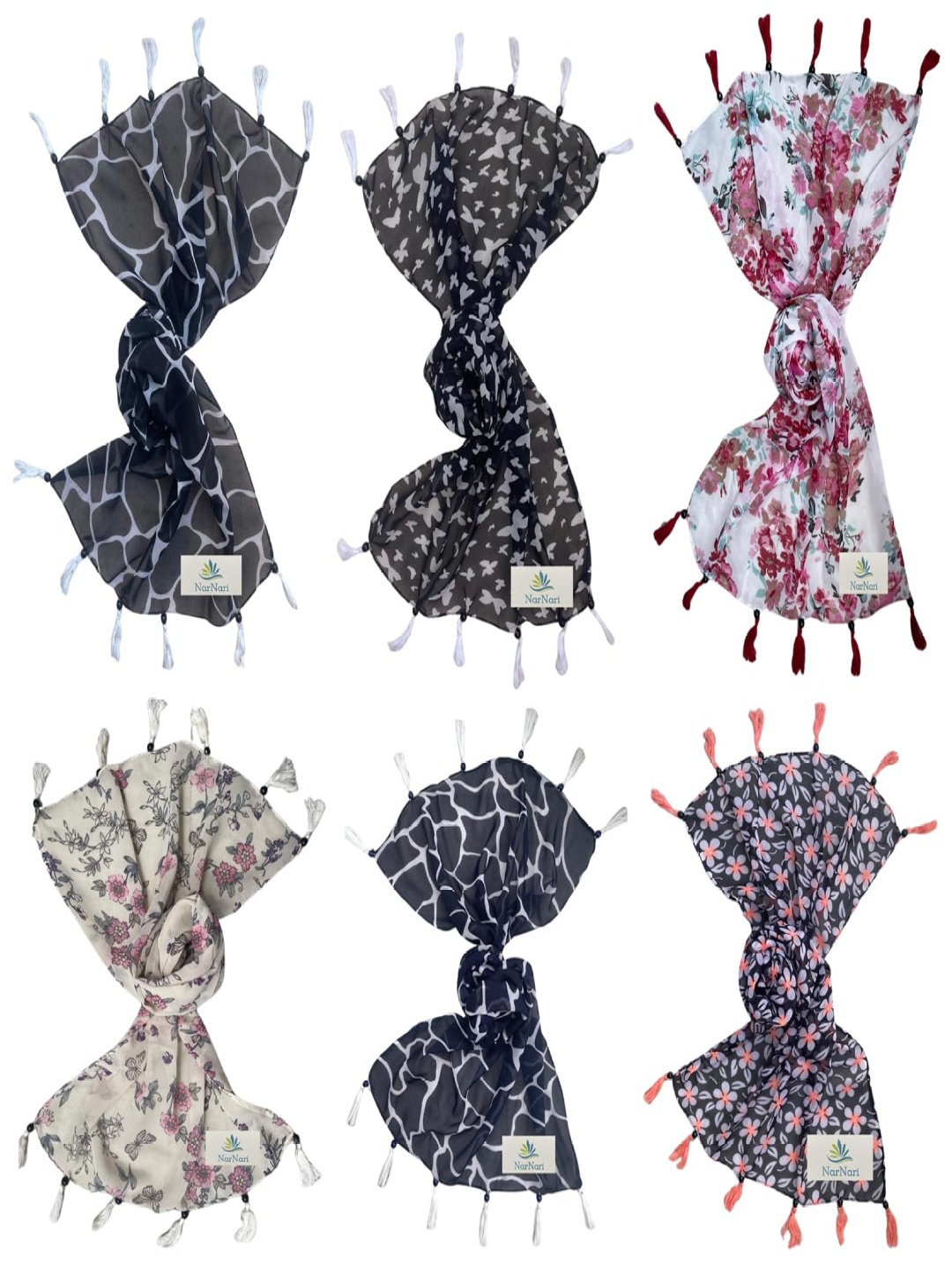 

NarNari Women Printed Scarf, Black
