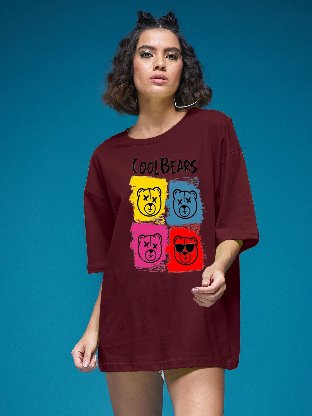 

SMARTEES Women Graphic Printed Round Neck Cotton Oversized T-shirt, Maroon