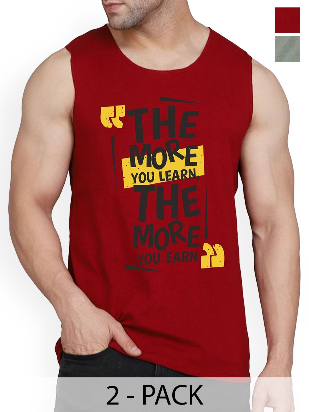 

WOOSTRO Pack Of 2 Printed Combed Cotton Gym Vest RS26 CMB (MORE MAROON) (MORE LGTGREEN)