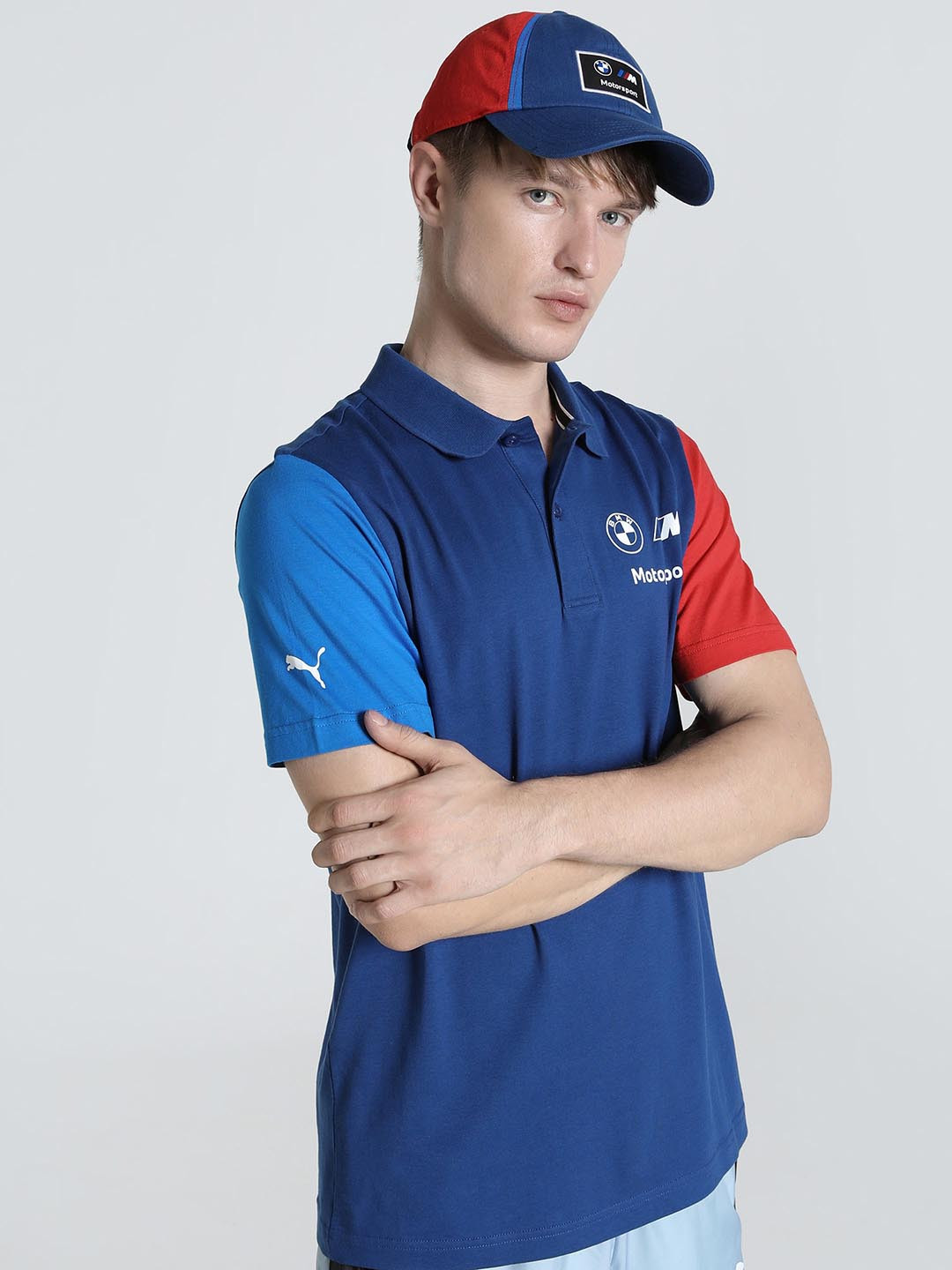 

PUMA Motorsport Men BMW M Colourblocked Polo Collar Cotton T-shirt, Blue