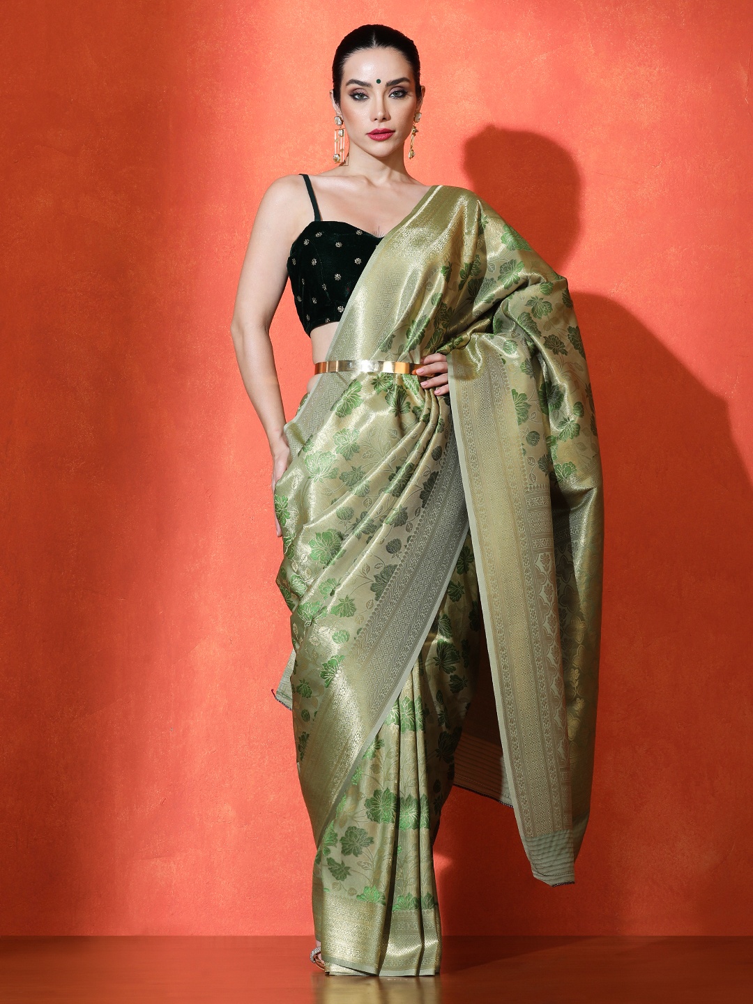 

SARHA Woven Design Banarasi Sarees, Green