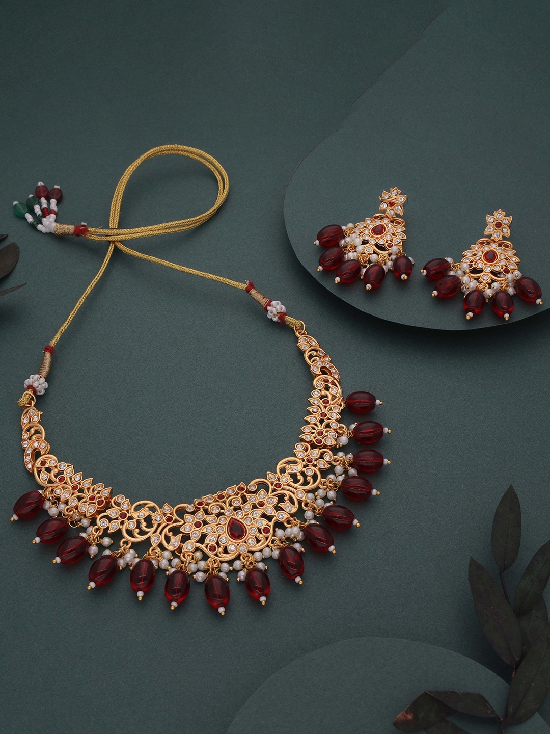

Lyriss Gold-Plated American Diamond Stone-Studded Necklace & Earrings